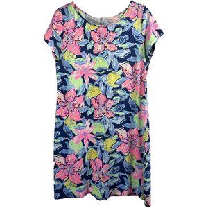 Lilly Pulitzer Women's Dress M Floral Watercolor Colorful Pima Cotton Sleeveless